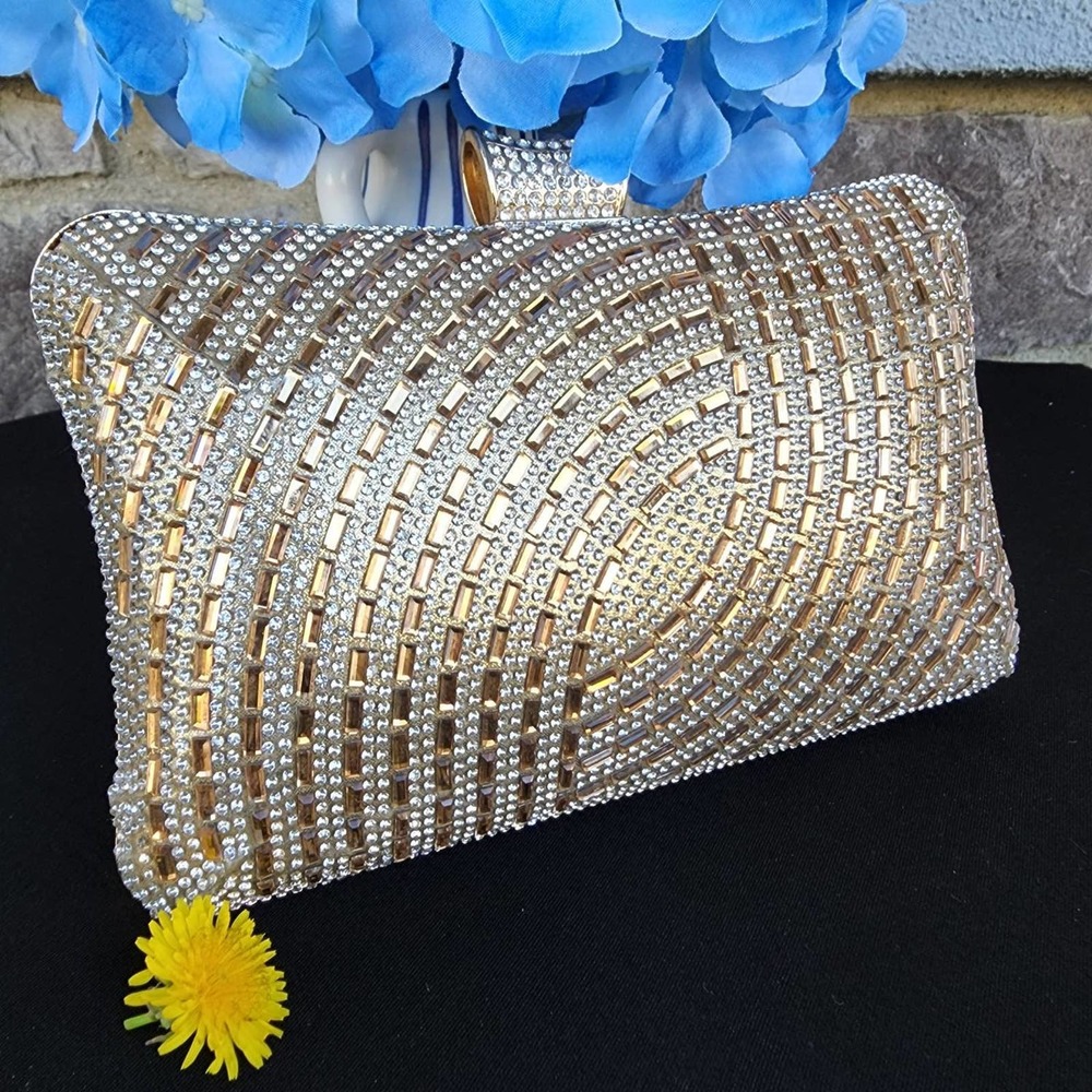 Gold zirconia diamonds studded clutch, gold clutch, gold evening purse for her
